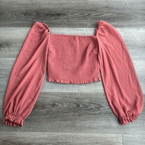 Aritzia Wilfred Smock Sheer Sleeve Blouse Soft Mauve Rosey Red Color Size XXS